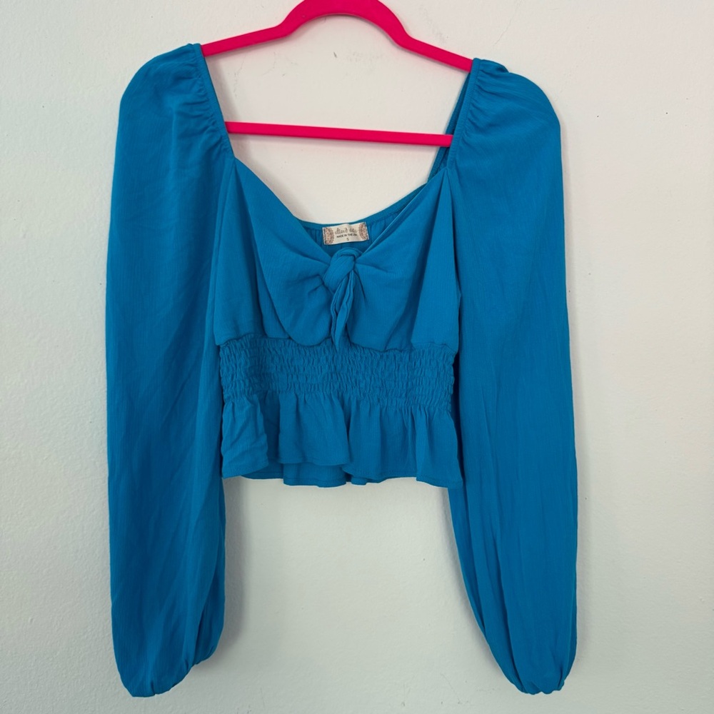 blue long sleeve blouse